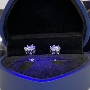 Moissanite Diamond Earrings 2 Ct Studs Six Prong Brilliant Round Cut Round GRA
